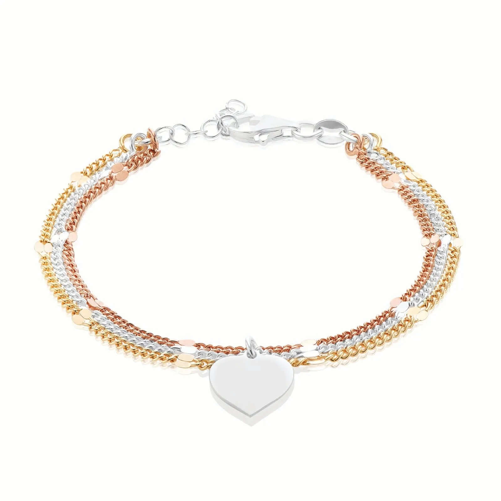 Sterling Silver & Gold Plated Heart Triple Chain Bracelet