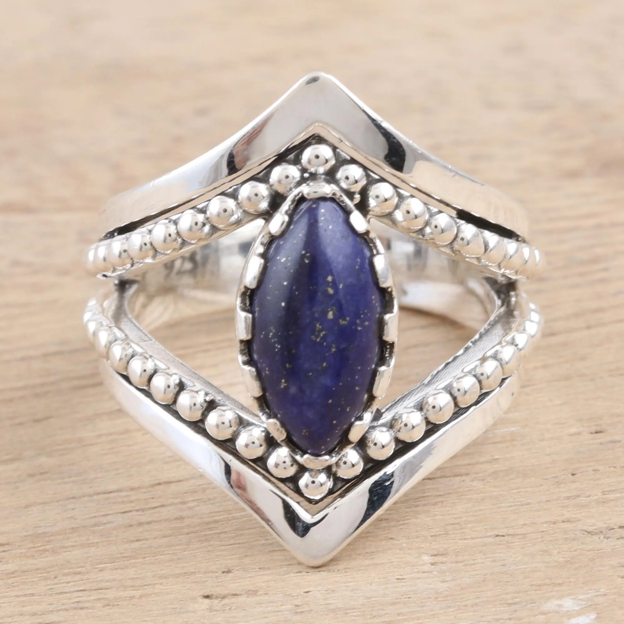 Sterling Silver and Lapis Lazuli Cocktail Ring - Lapis Eye | NOVICA