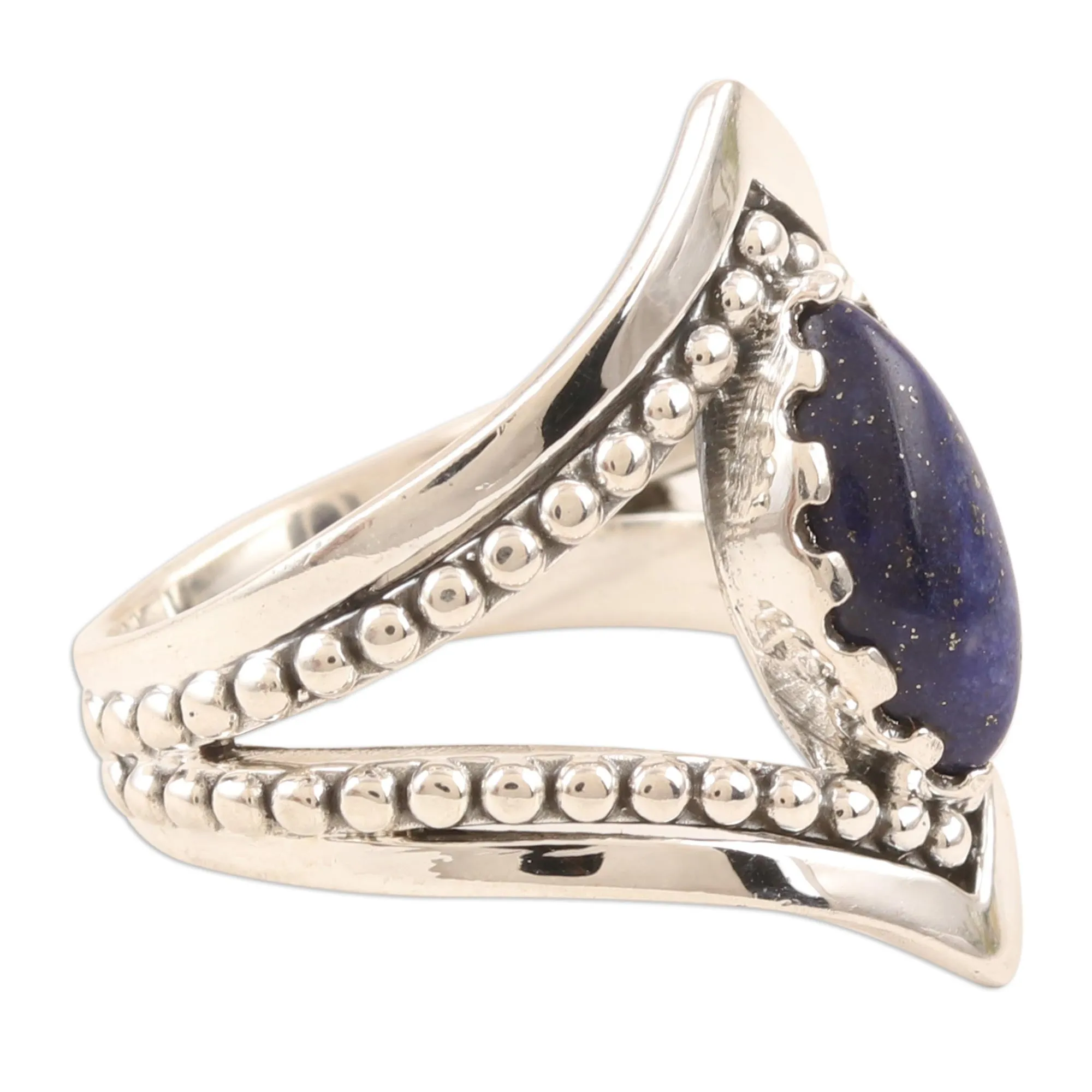 Sterling Silver and Lapis Lazuli Cocktail Ring - Lapis Eye | NOVICA