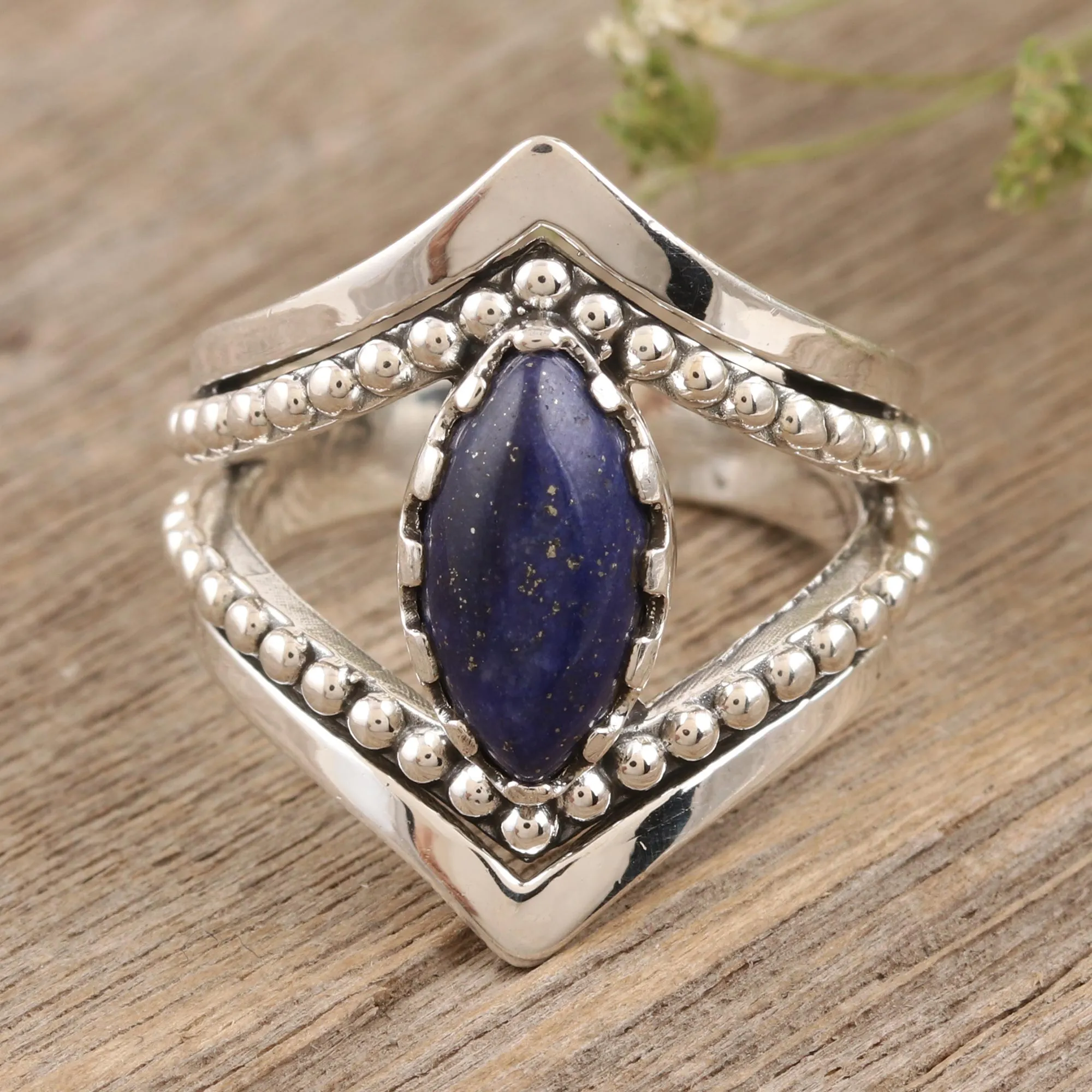 Sterling Silver and Lapis Lazuli Cocktail Ring - Lapis Eye | NOVICA