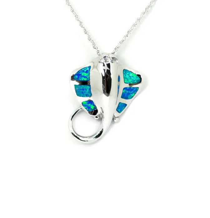 Sterling Silver Blue Opal Manta Stingray Alamea Hawaii Pendant