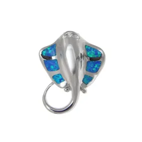 Sterling Silver Blue Opal Manta Stingray Alamea Hawaii Pendant