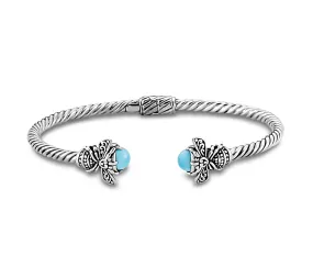 Sterling Silver Larimar Twisted Cable "Lambumba Bangle" with Bumblebee Accents