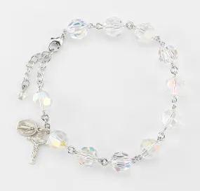 Sterling Silver Rosary Bracelet Created with 10mm Aurora Borealis Finest Austrian Crystal Round Beads by HMH - B8910CR