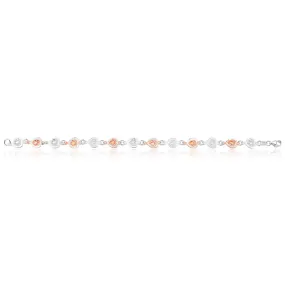 Sterling Silver Rose Gold Plated Fancy Heart Bracelet 19cm