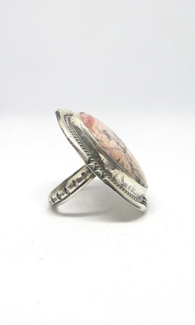 STONE IN LOVE Chimney Butte Pink Jasper & Silver Ring, Sz 10