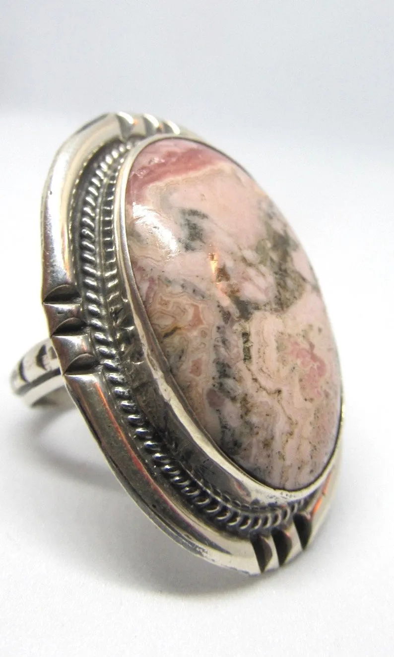 STONE IN LOVE Chimney Butte Pink Jasper & Silver Ring, Sz 10