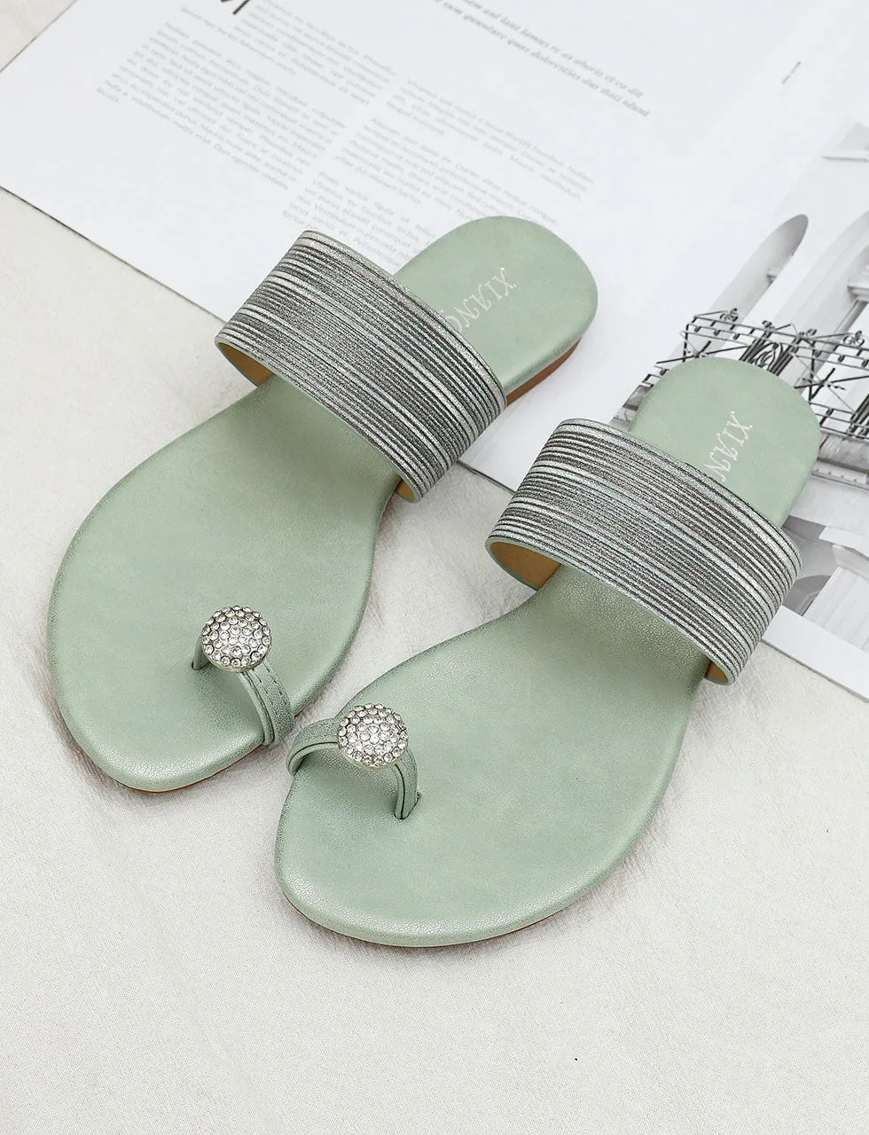 Strapped Toe Ring Flat Boho Sling Back Sandals for Women