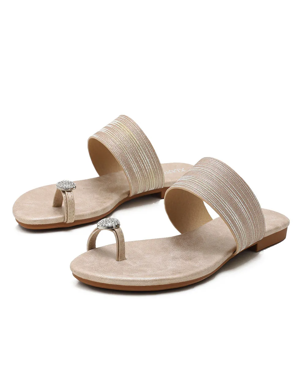 Strapped Toe Ring Flat Boho Sling Back Sandals for Women