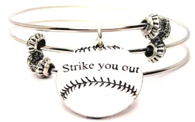 Strike You Out Softball Baseball Triple Style Expandable Bangle Bracelet