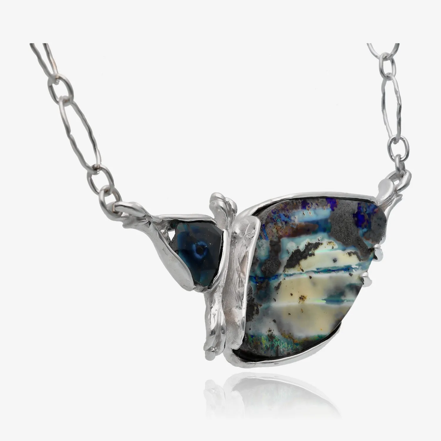 Tectonic Plate Opal and Blue Diamond Necklace