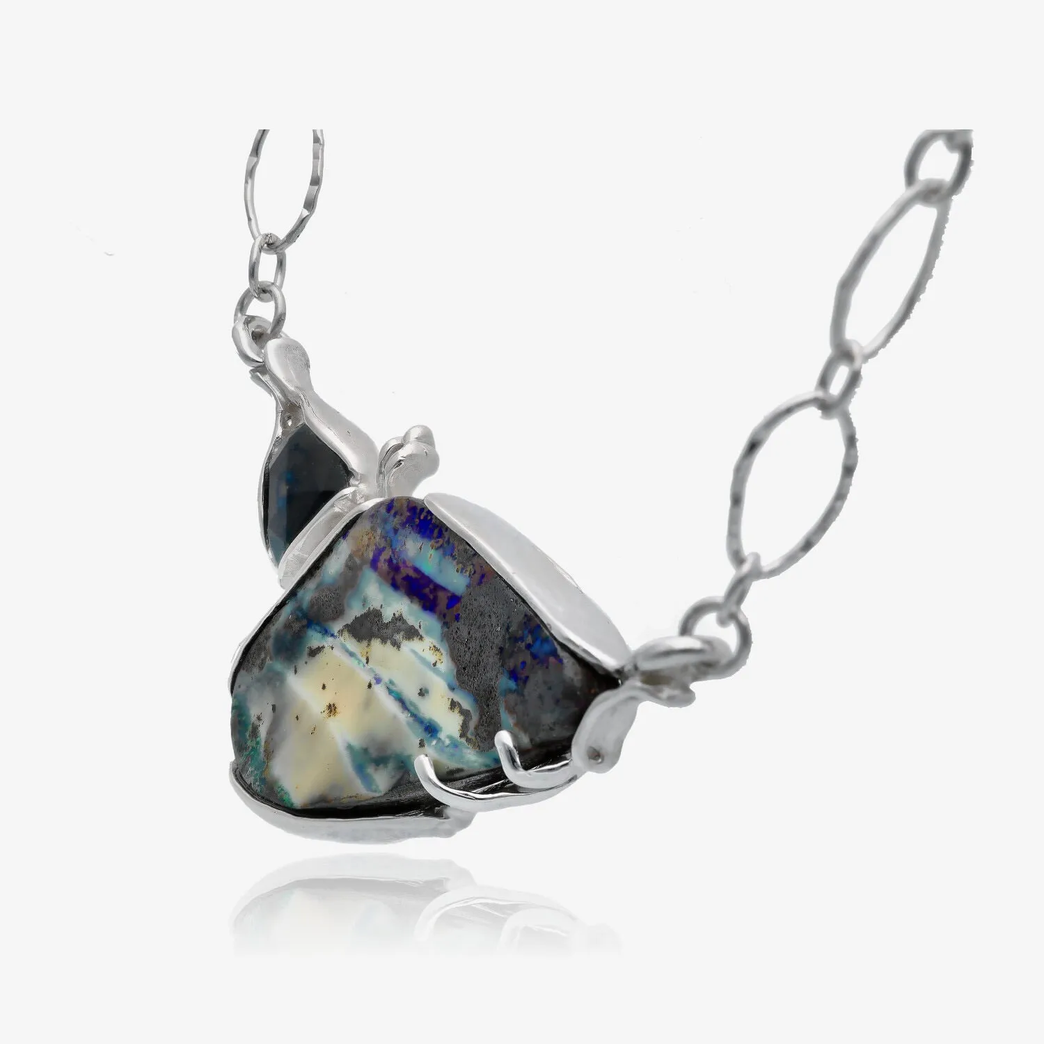 Tectonic Plate Opal and Blue Diamond Necklace