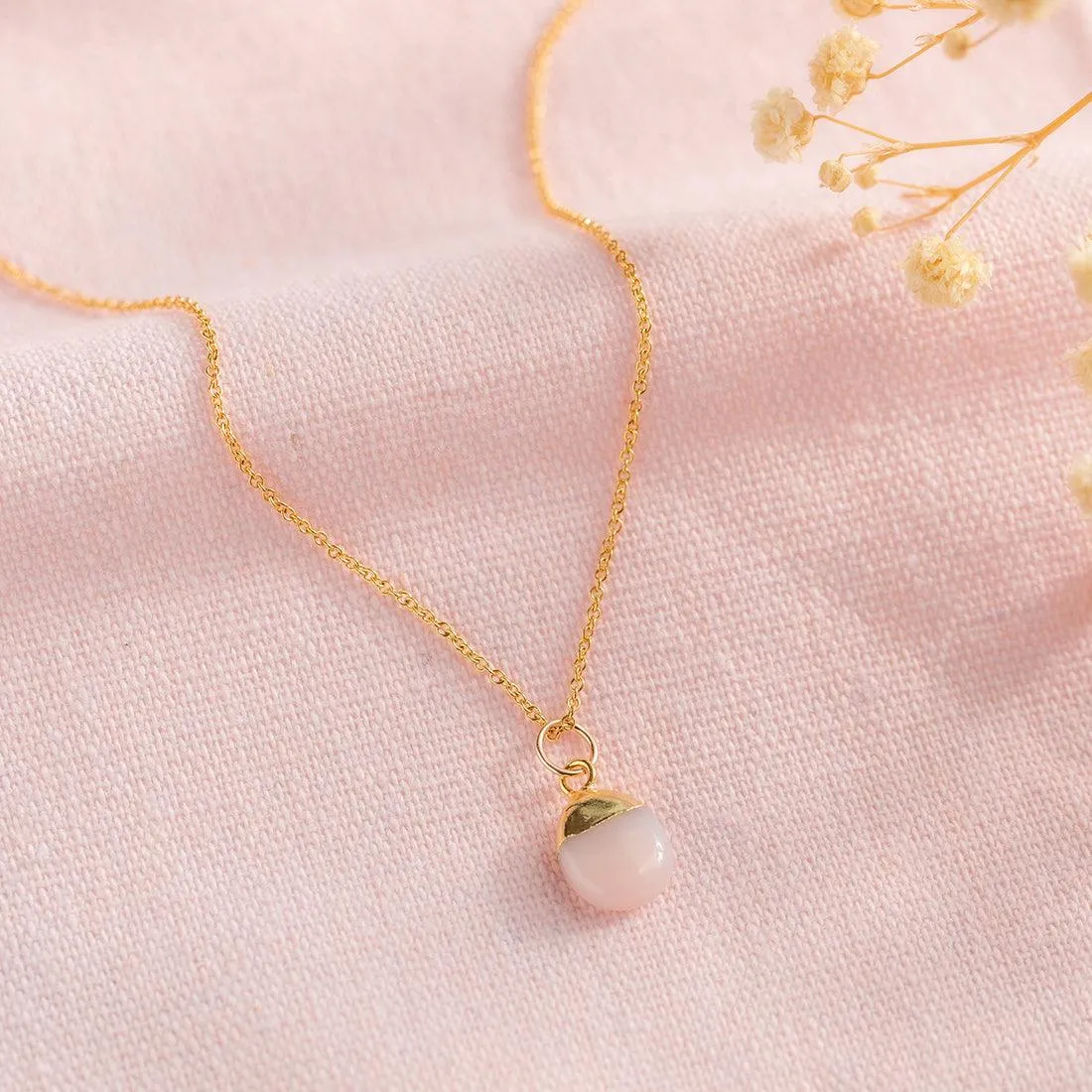 Tiny Teardrop Pink Opal Necklace