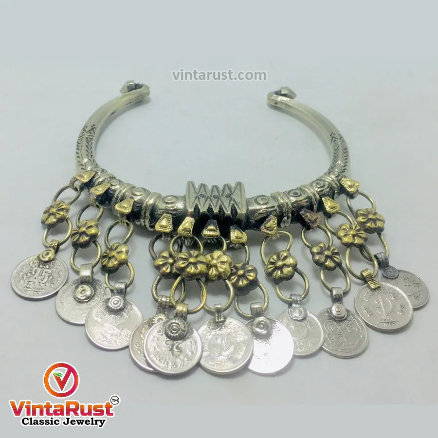 Tribal Coins Torque Choker Necklace with Dangling Coins,