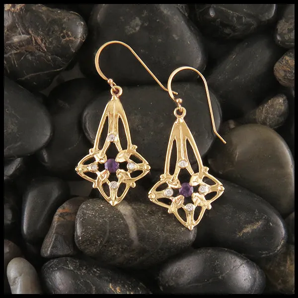 Trinity Star Pendant and Earring Set with Amethyst & Diamond