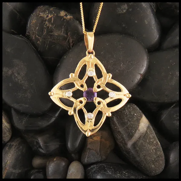 Trinity Star Pendant and Earring Set with Amethyst & Diamond