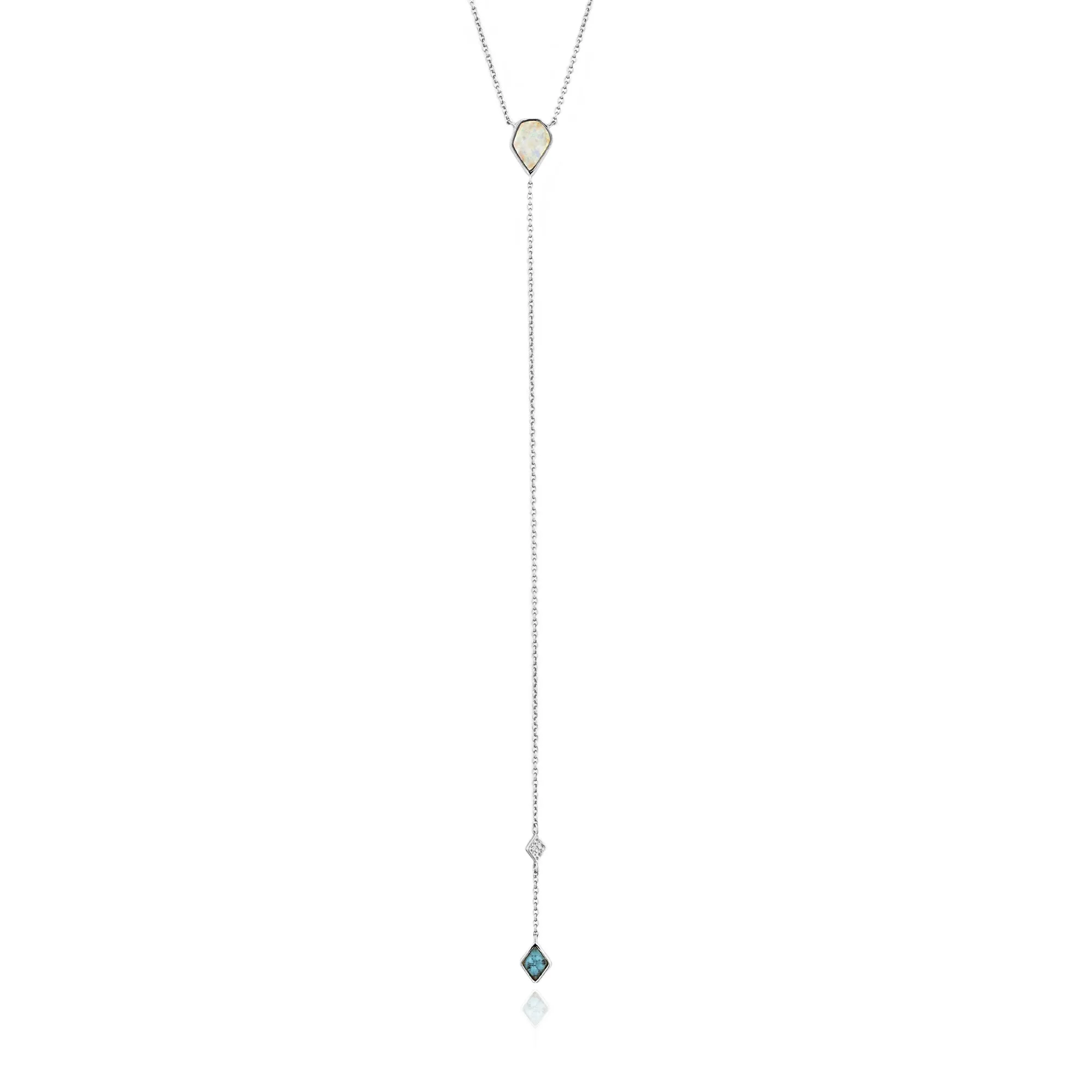 Turquoise and Kyoto Opal Silver Y Necklace