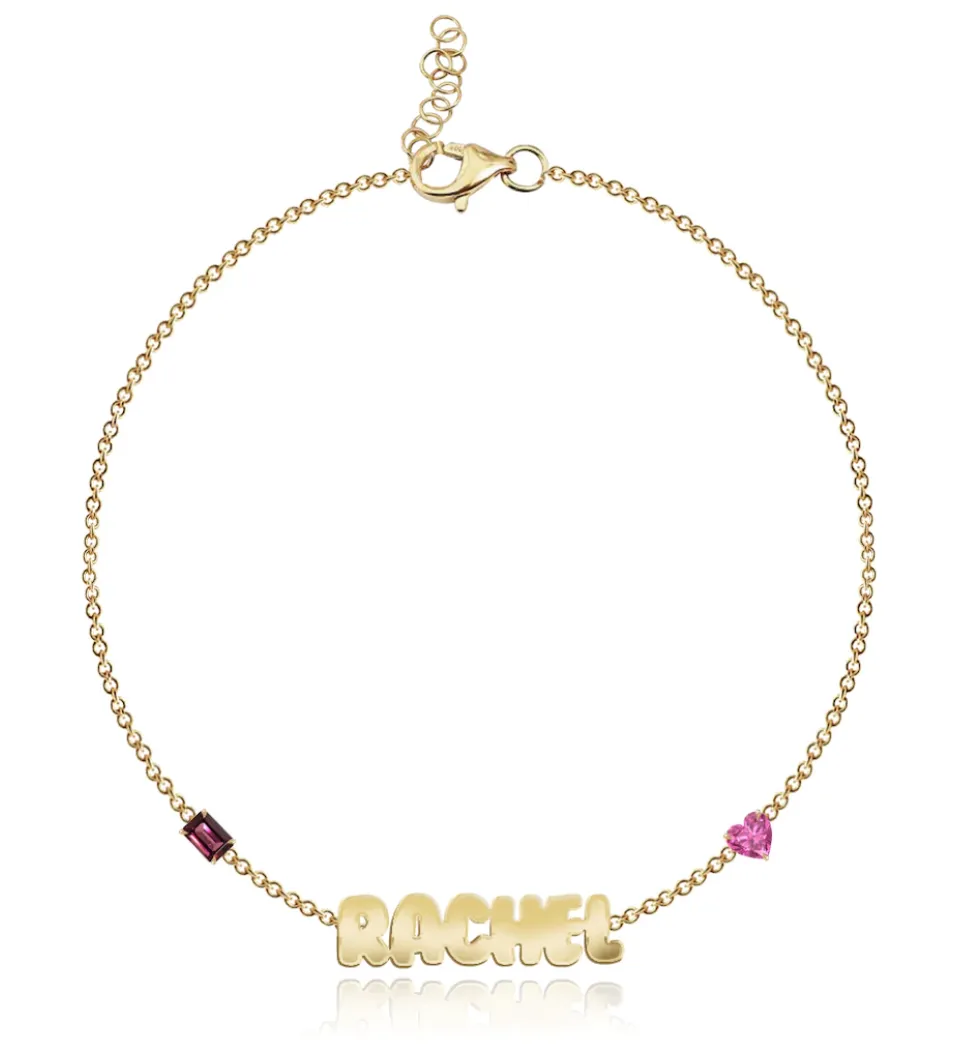 Two Gemstone Multi Shape Cutout Name Bracelet