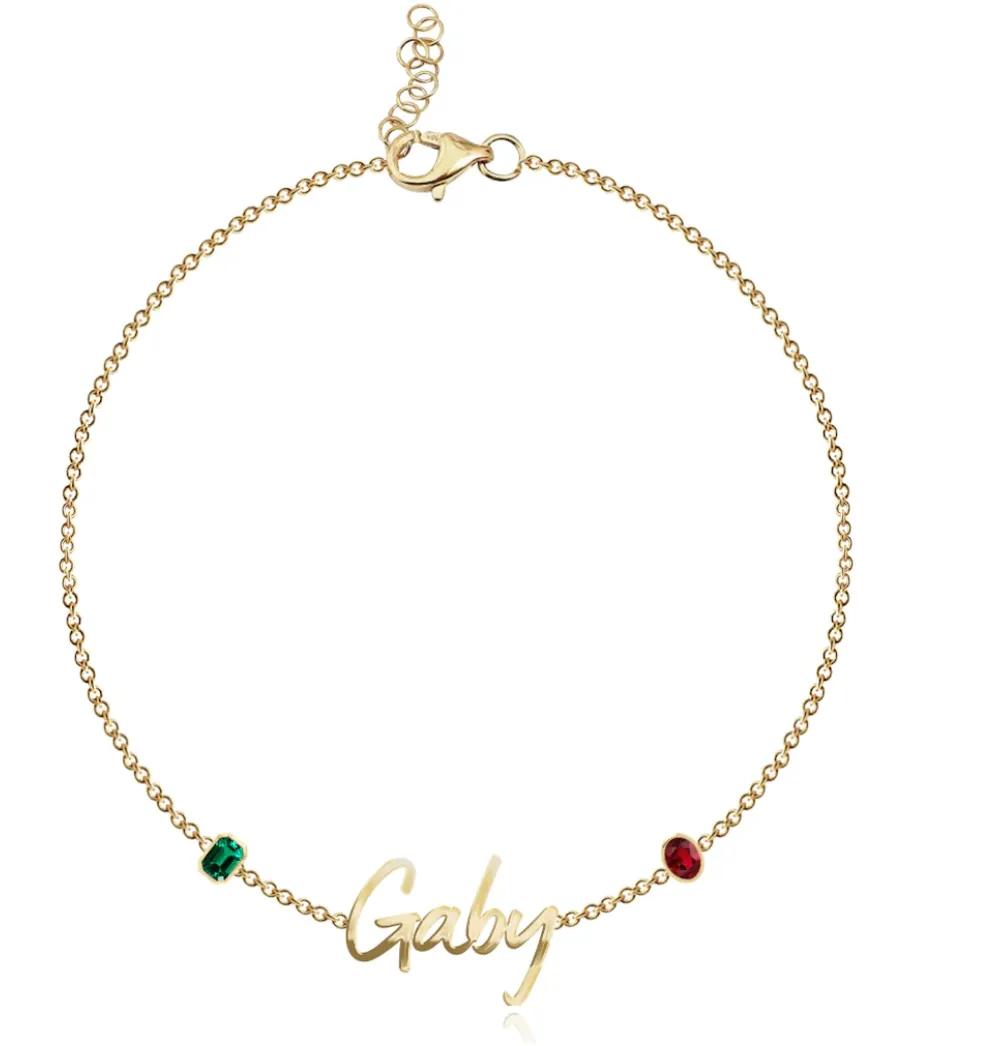 Two Gemstone Multi Shape Cutout Name Bracelet