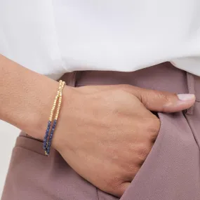 Two Line 18K Gold Plated Two-Tone Lapiz And Gold Beaded Bracelet