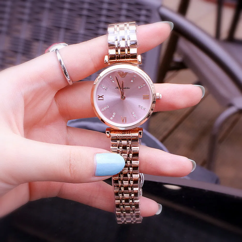 Two Tone Stainless Steel Luxury Ladies Watch Quartz Analog Business Chain Casual Wrist Watch