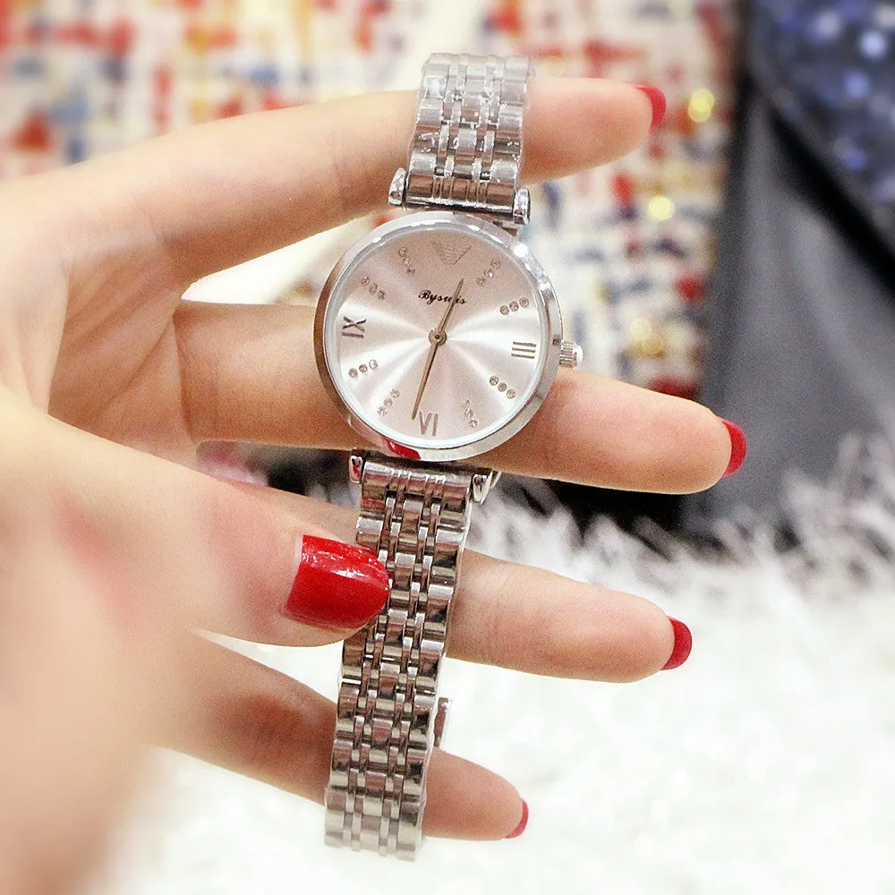 Two Tone Stainless Steel Luxury Ladies Watch Quartz Analog Business Chain Casual Wrist Watch