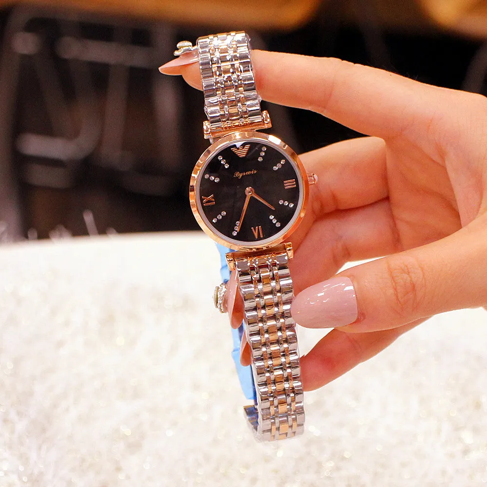 Two Tone Stainless Steel Luxury Ladies Watch Quartz Analog Business Chain Casual Wrist Watch