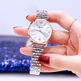 Two Tone Stainless Steel Luxury Ladies Watch Quartz Analog Business Chain Casual Wrist Watch