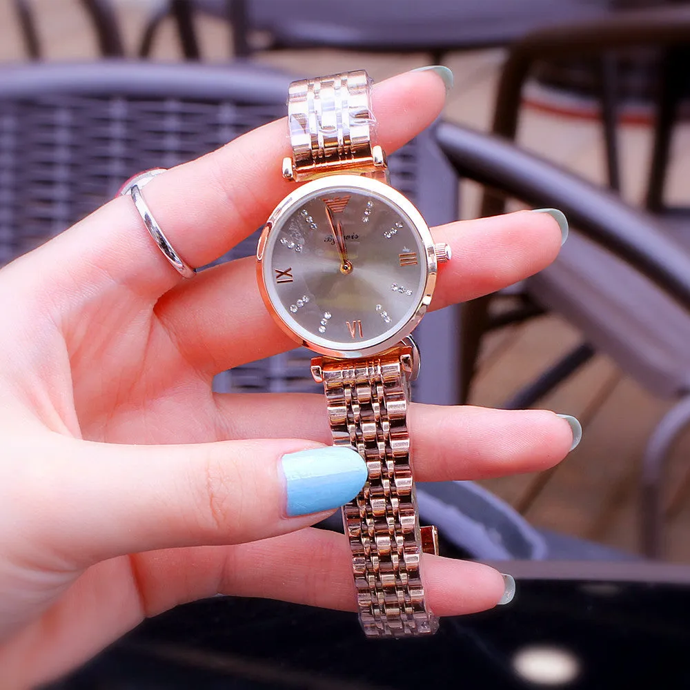 Two Tone Stainless Steel Luxury Ladies Watch Quartz Analog Business Chain Casual Wrist Watch