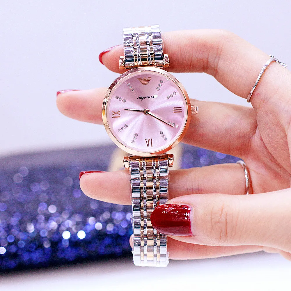 Two Tone Stainless Steel Luxury Ladies Watch Quartz Analog Business Chain Casual Wrist Watch