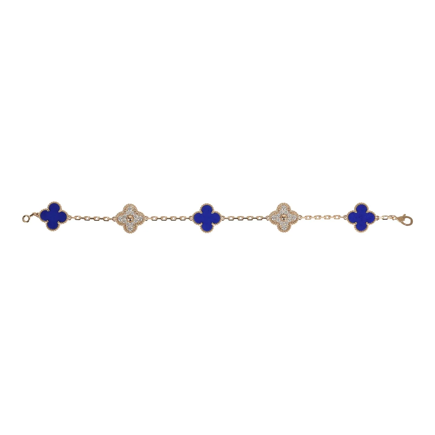 Van Cleef & Arpels Vintage Alhambra 5 Motif Bracelet Lapis Lazuli Diamonds & 18K Yellow Gold Hardware Payment 1 of 2