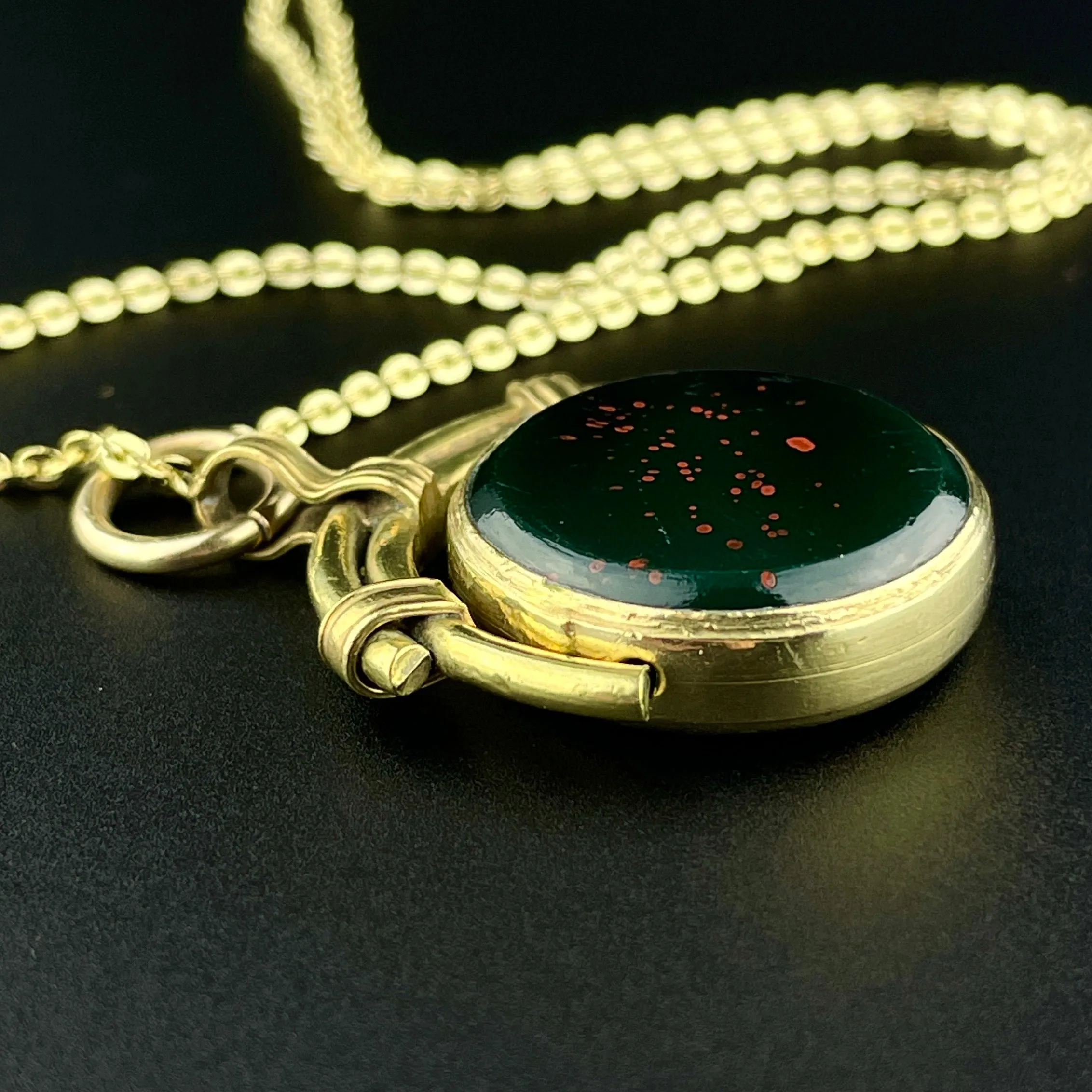 Victorian Rolled Gold Carnelian Bloodstone Spinner Fob Pendant Necklace