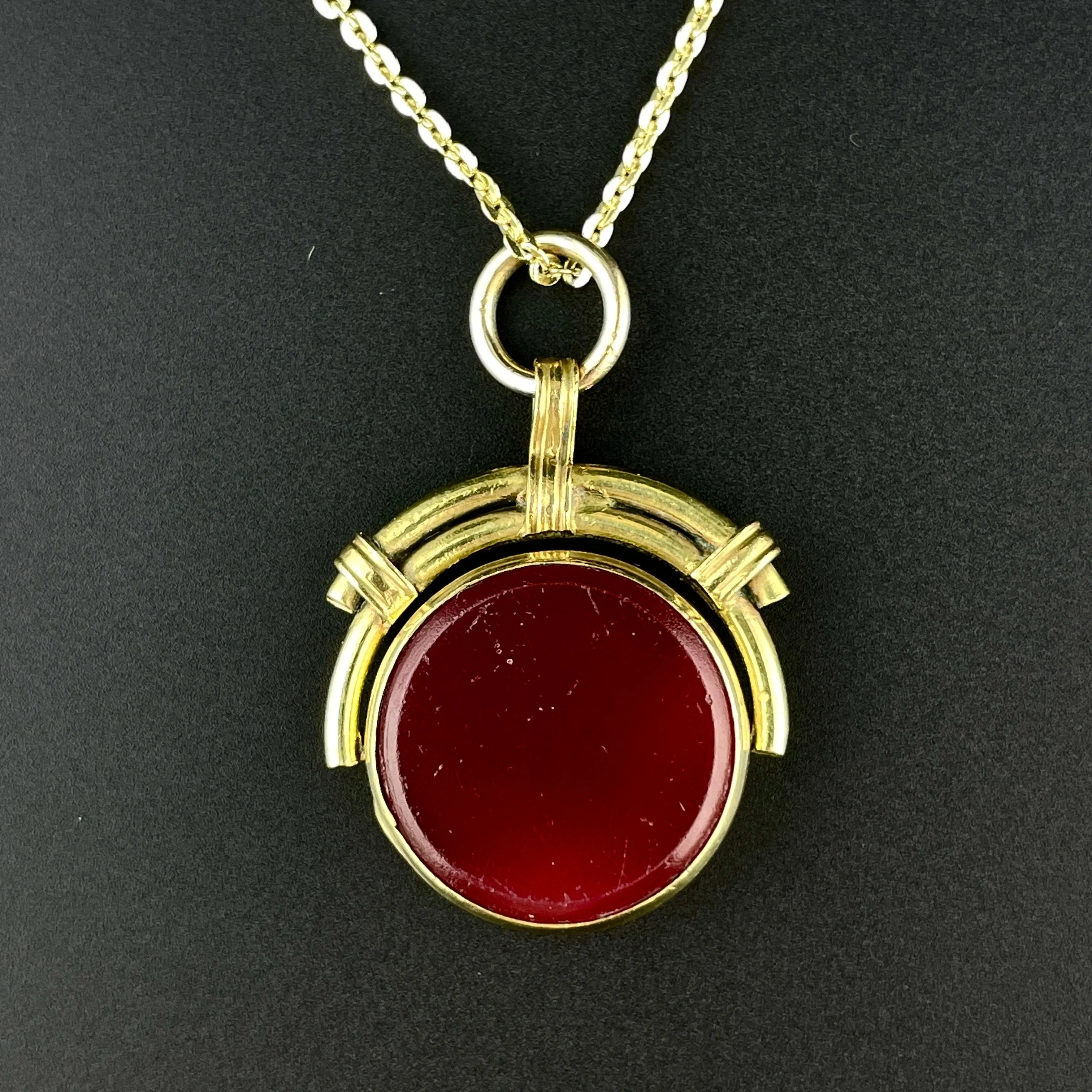 Victorian Rolled Gold Carnelian Bloodstone Spinner Fob Pendant Necklace