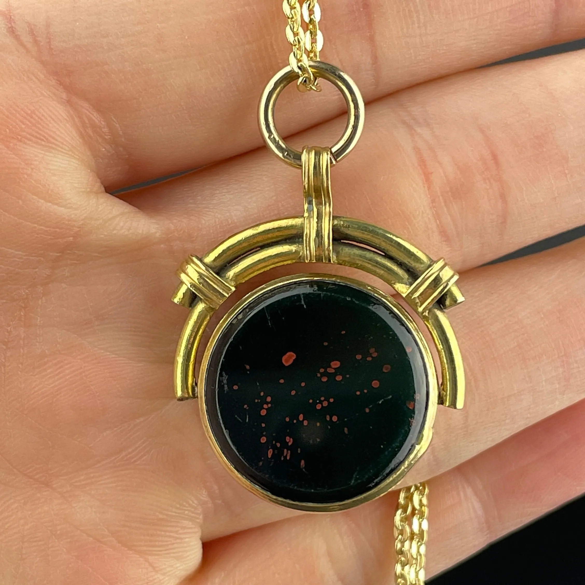 Victorian Rolled Gold Carnelian Bloodstone Spinner Fob Pendant Necklace