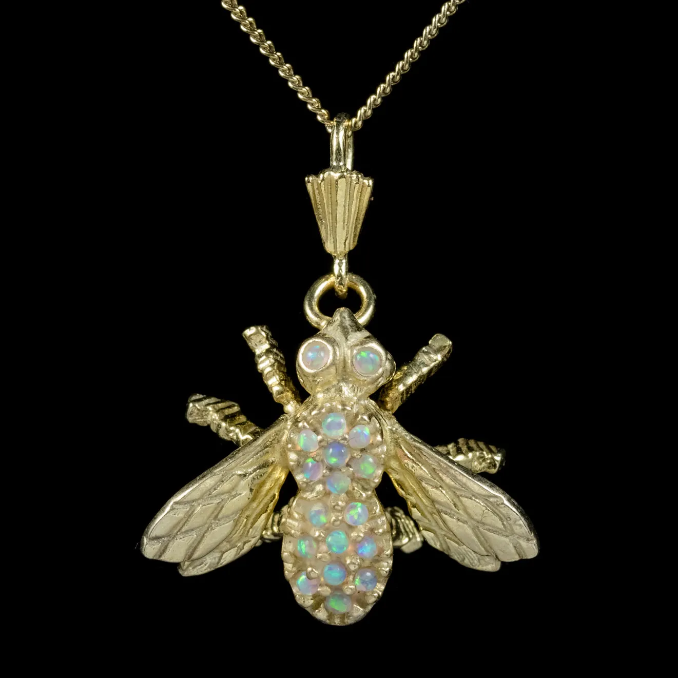 Victorian Style Opal Bee Pendant Necklace Silver Gold Gilt