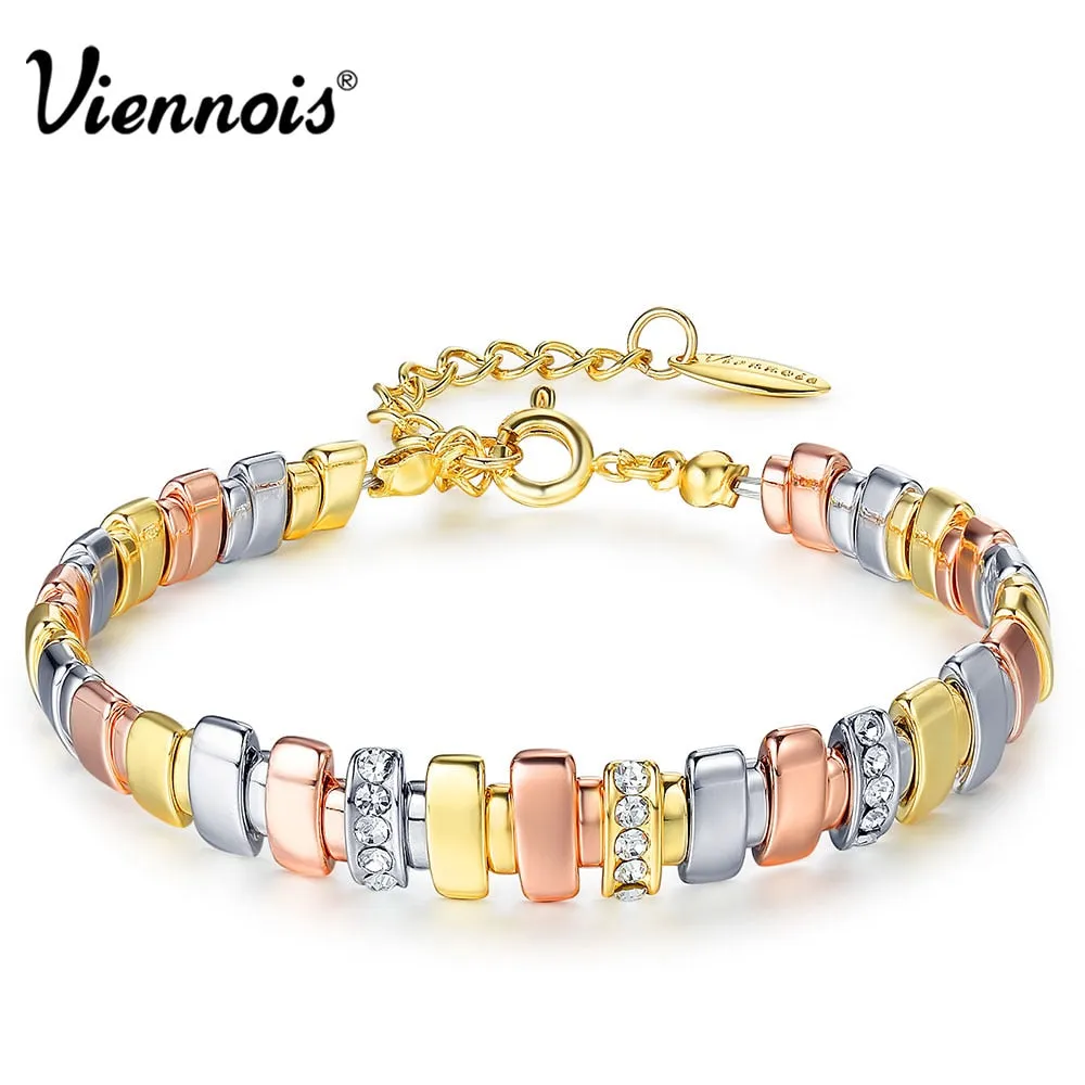 Viennois New Gold & Silver & Rose Gold Color Bracelets For Women Rhinestone Mixed Color Metallic Chain Bracelets & Bangles