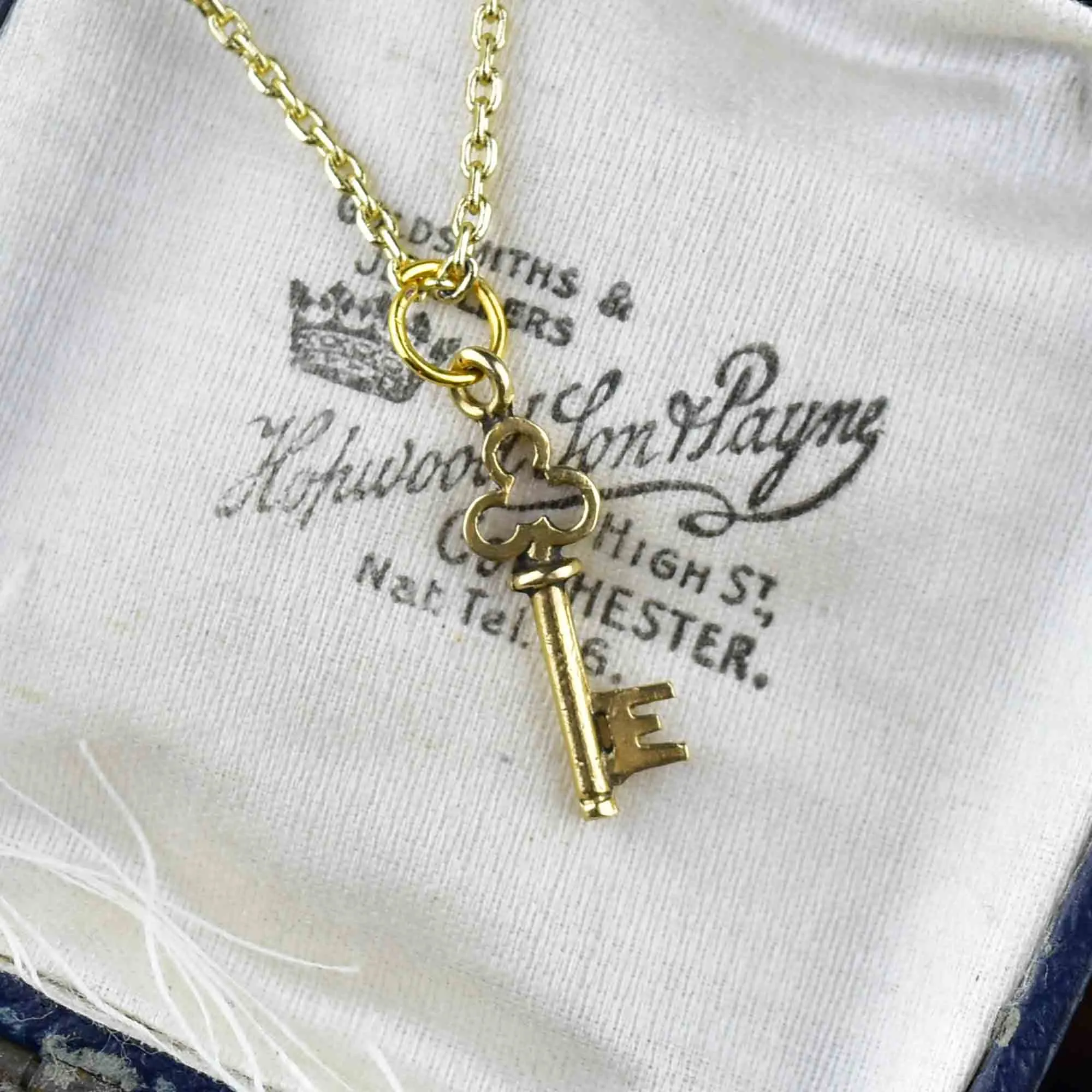 Vintage 14K Gold E Monogram Key Necklace