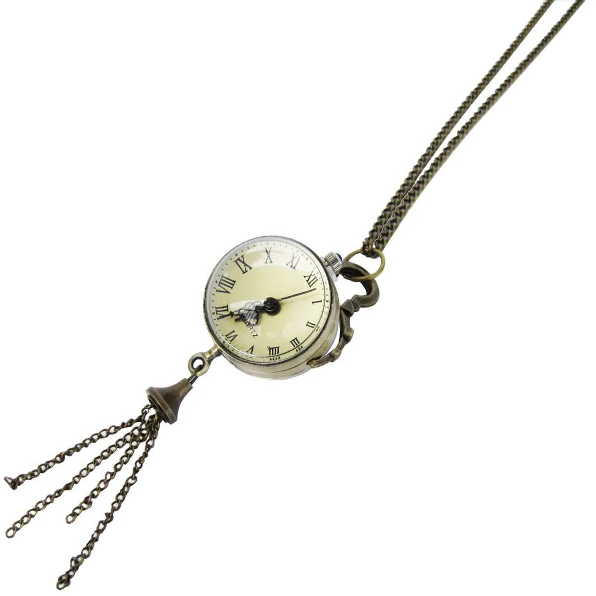 Vintage Long Chain Solid Brass Clock Pendant Necklace