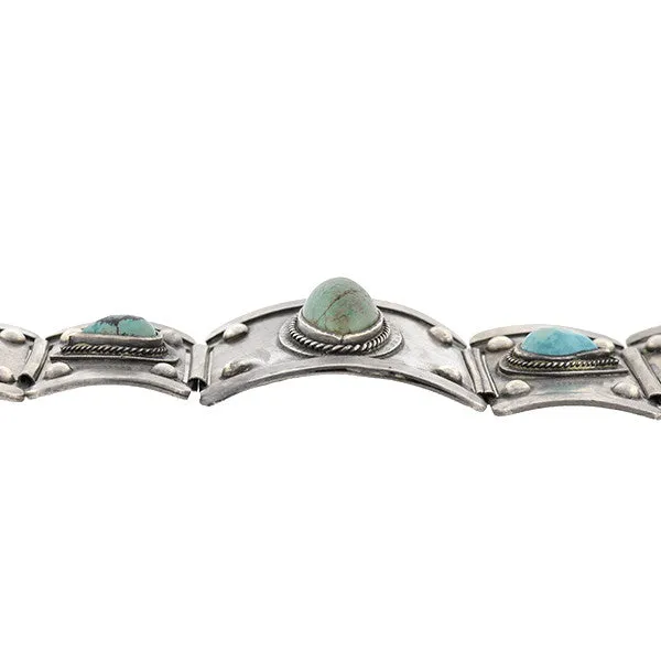 Vintage Mexican Sterling & Turquoise Link Bracelet