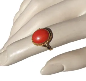 Vintage Red Coral 18K Ring 750 Gold Sz 6.75