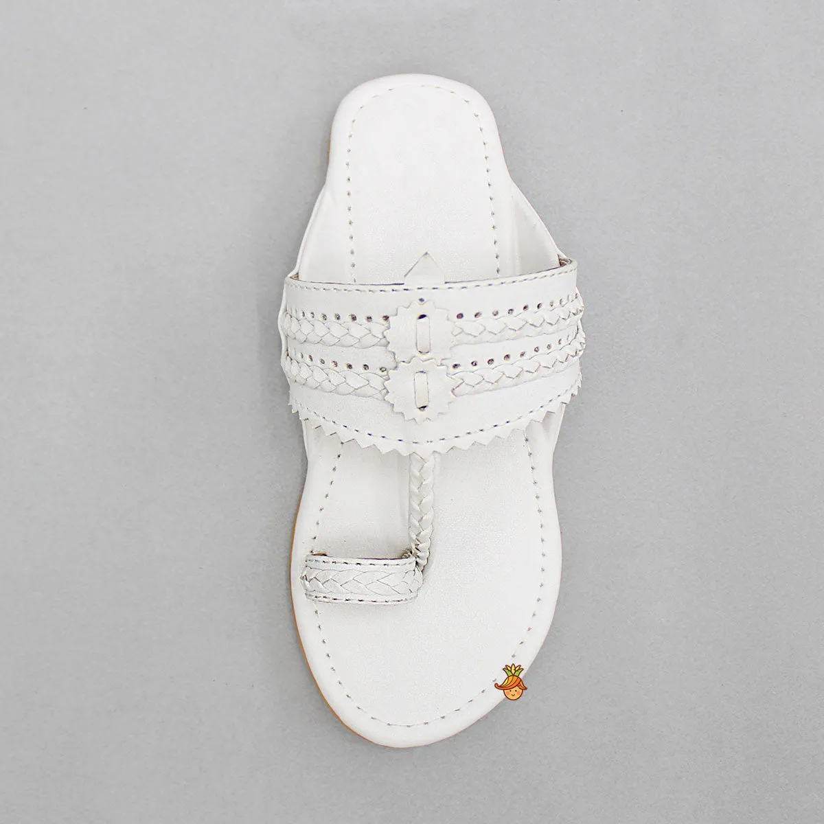 White Braided Kolhapuri Flats