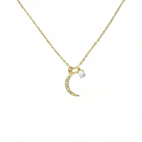 White Opal Crescent Moon Charm Necklace