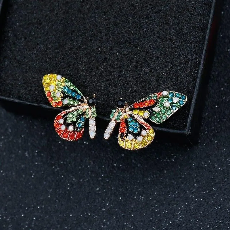 Women Rhinestone Wild Personality  Metal Butterfly Wings Earrings