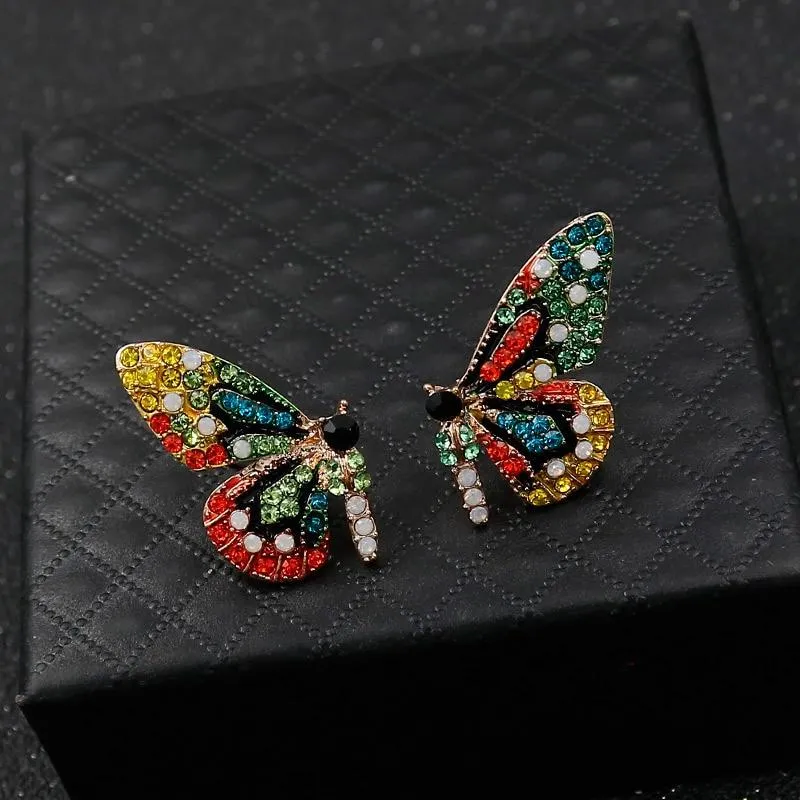 Women Rhinestone Wild Personality  Metal Butterfly Wings Earrings