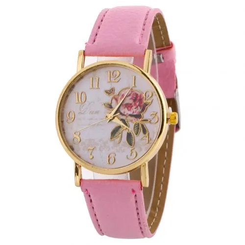 Women Watches Quartz Watch Women Arabic Number Rose Flower Round Dial Faux Leather Band Watch reloj mujer relogio feminino часы