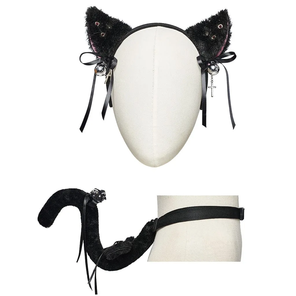 Women's Punk Cat Ears Fluffy Headwear and Waistbelt