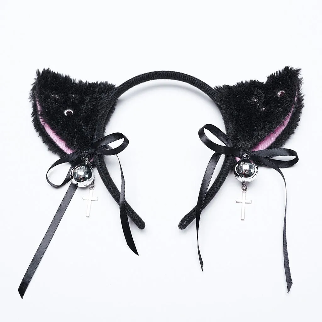 Women's Punk Cat Ears Fluffy Headwear and Waistbelt