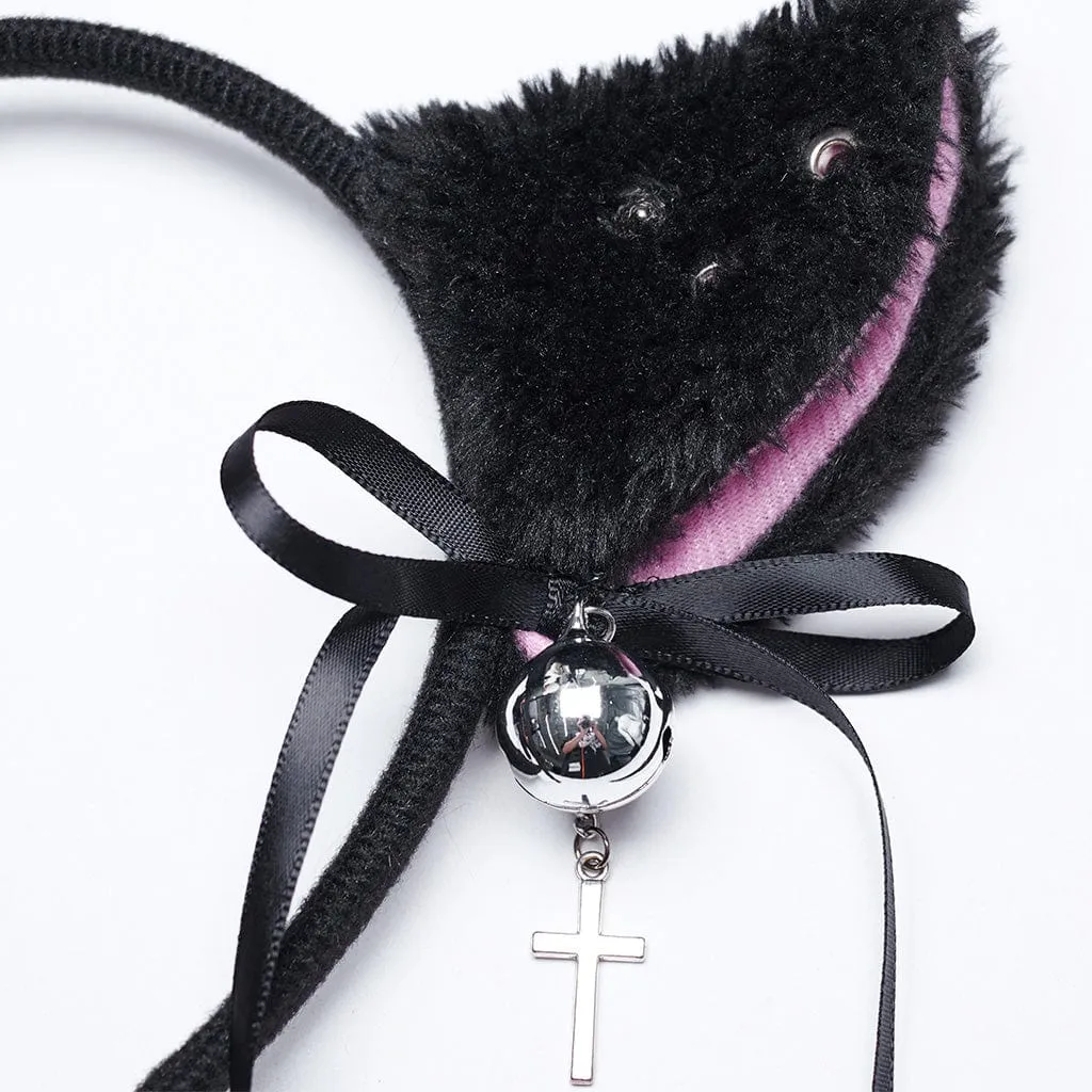 Women's Punk Cat Ears Fluffy Headwear and Waistbelt