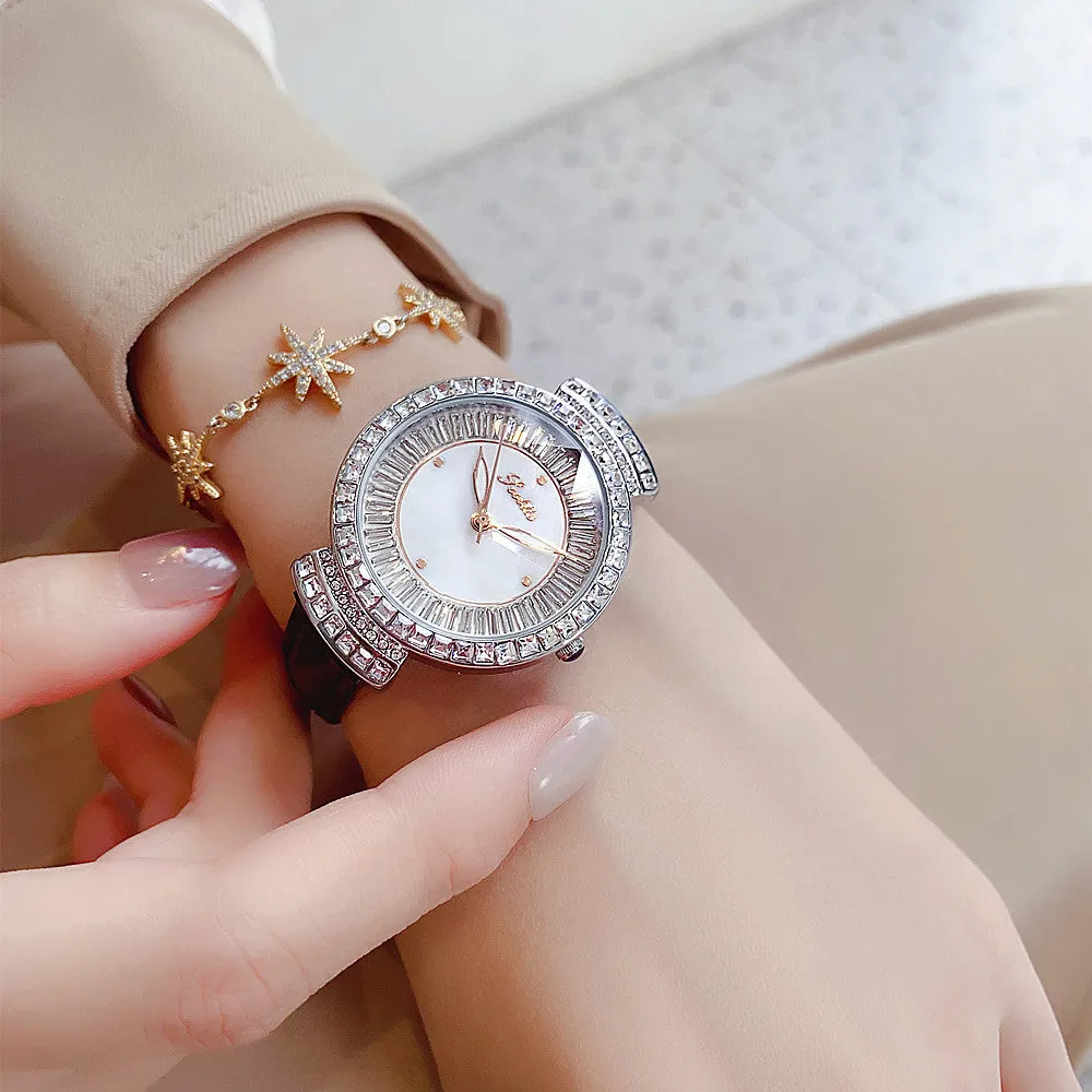 Women's Watch Luxury with Diamond 33 Mm Large Dial Quartz Waterproof Wrist Watch