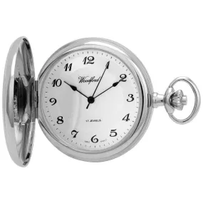 Woodford Chrome Plated Arabic Engine Turned Full Hunter Mechanical Pocket Watch - Silver